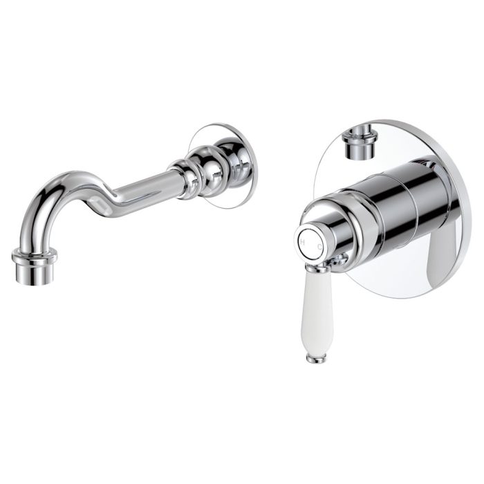 fienza Eleanor Wall Basin/Bath Mixer Set Chrome / Ceramic