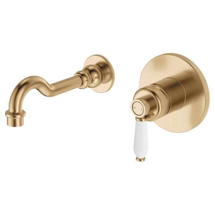 fienza Eleanor Wall Basin/Bath Mixer Set Urban Brass / Ceramic