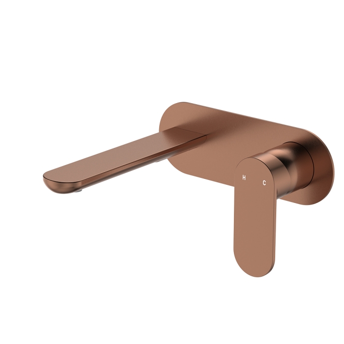 fienza Empire Slim Basin/Bath Wall Mixer Set Oval Plate 160mm Outlet Brushed Copper