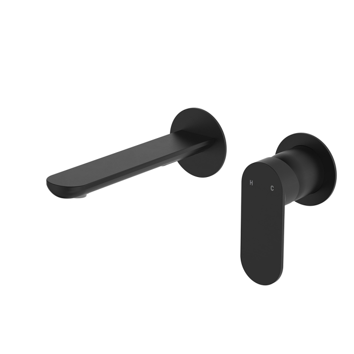 fienza Empire Slim Basin/Bath Wall Mixer Set Round Plates 160mm Outlet Matte Black