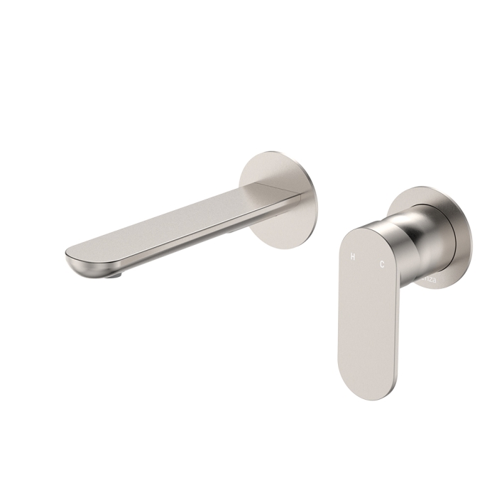 fienza Empire Slim Basin/Bath Wall Mixer Set Round Plates 160mm Outlet Brushed Nickel