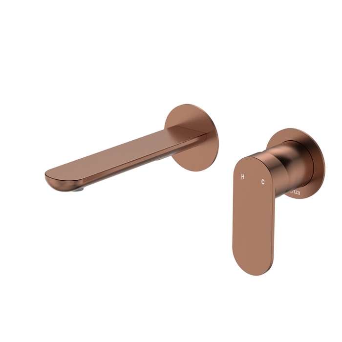 fienza Empire Slim Basin/Bath Wall Mixer Set Round Plates 160mm Outlet Brushed Copper