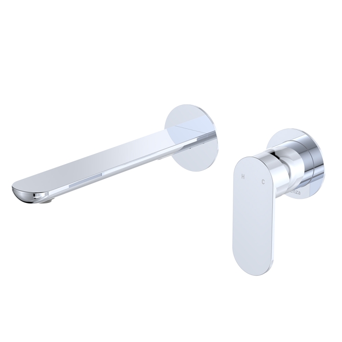 fienza Empire Slim Basin/Bath Wall Mixer Set Round Plates 200mm Outlet Chrome