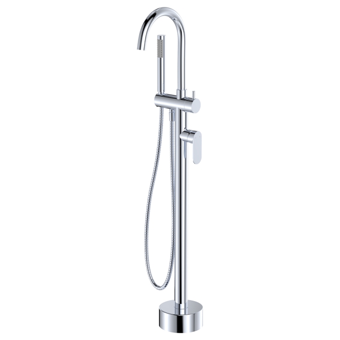 fienza Empire Slim Floor Mounted Bath Mixer with Hand Shower Chrome