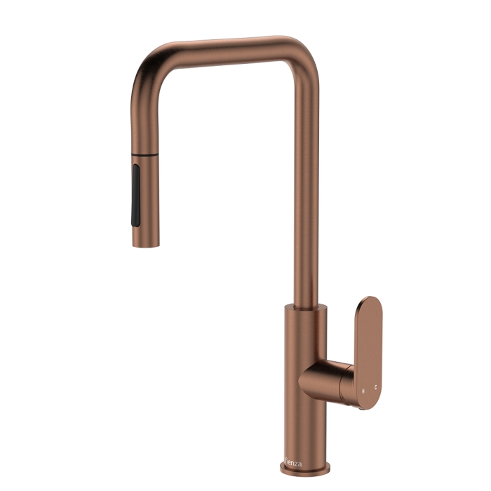 fienza Empire Slim Pull-Out Sink Mixer Brushed Copper