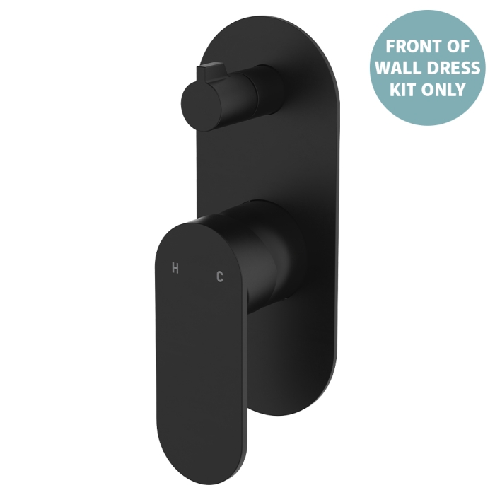 fienza Empire Slim Wall Diverter Mixer Dress Kit Large Oval Plate Vertical Matte Black