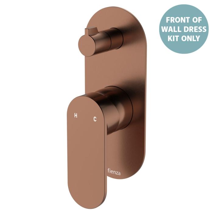 fienza Empire Slim Wall Diverter Mixer Dress Kit Large Oval Plate Vertical Brushed Copper