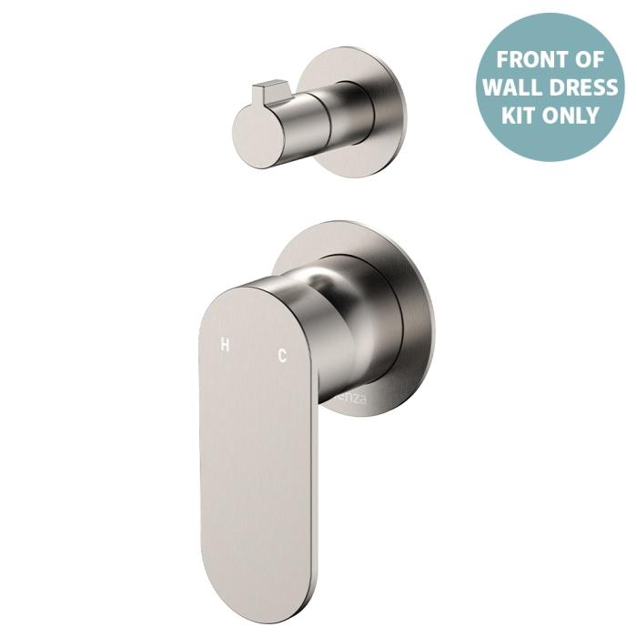 fienza Empire Slim Wall Diverter Mixer Dress Kit Small Round Plates Vertical Brushed Nickel