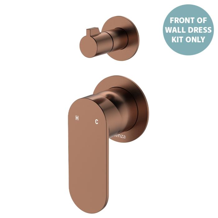 fienza Empire Slim Wall Diverter Mixer Dress Kit Small Round Plates Vertical Brushed Copper