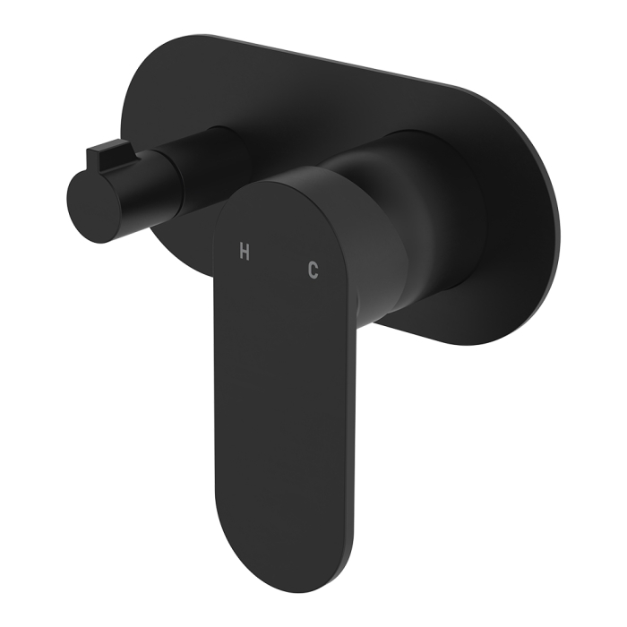fienza Empire Slim Wall Diverter Mixer Large Oval Plate Horizontal Matte Black