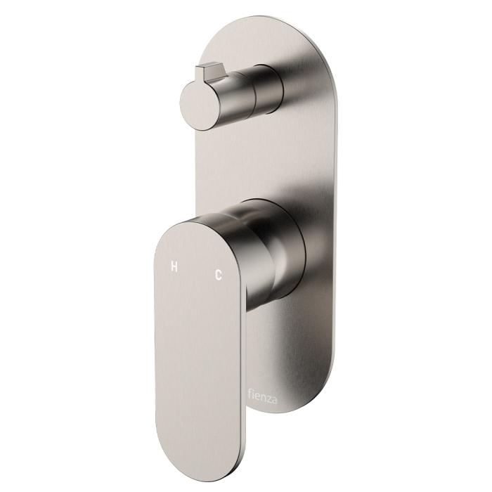 fienza Empire Slim Wall Diverter Mixer Large Oval Plate Vertical Brushed Nickel