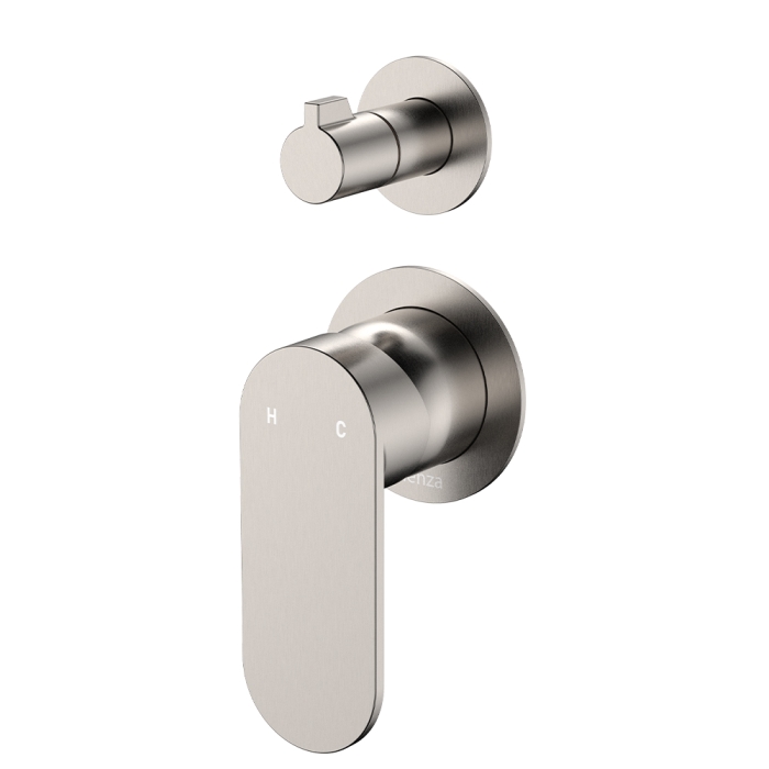 fienza Empire Slim Wall Diverter Mixer Small Round Plates Vertical Brushed Nickel