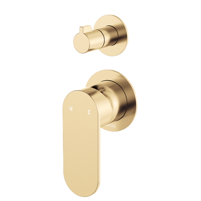 fienza Empire Slim Wall Diverter Mixer Small Round Plates Vertical Urban Brass