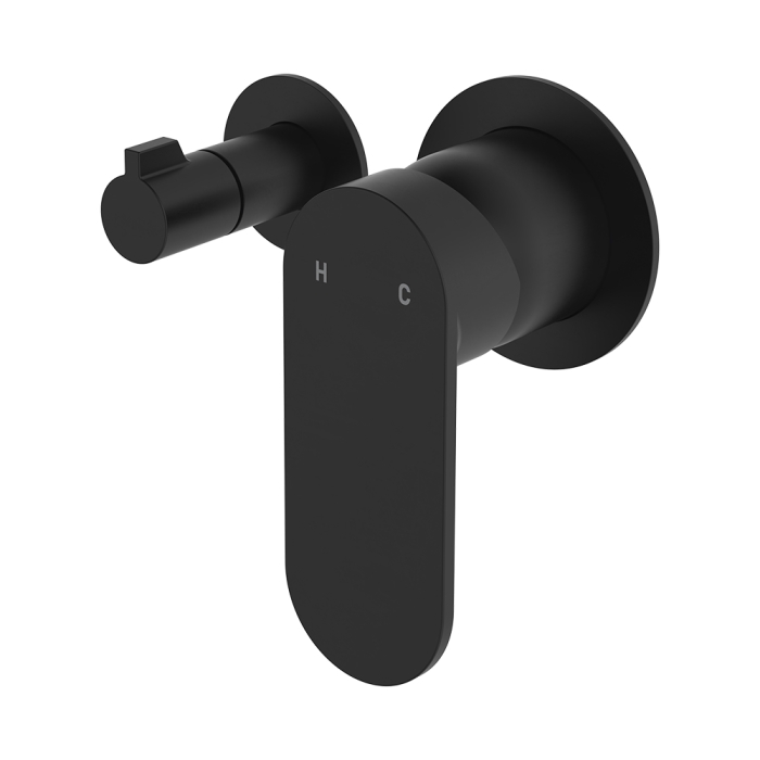 fienza Empire Slim Wall Diverter Mixer Small Round Plates Horizontal Matte Black