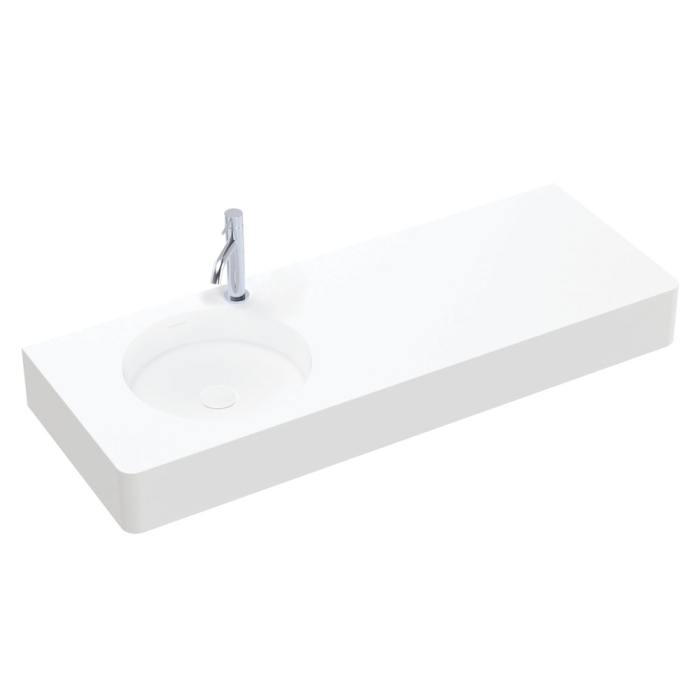 fienza Encanto 1200 Solid Surface Wall Basin Left-Hand Bowl 1 Tap Hole