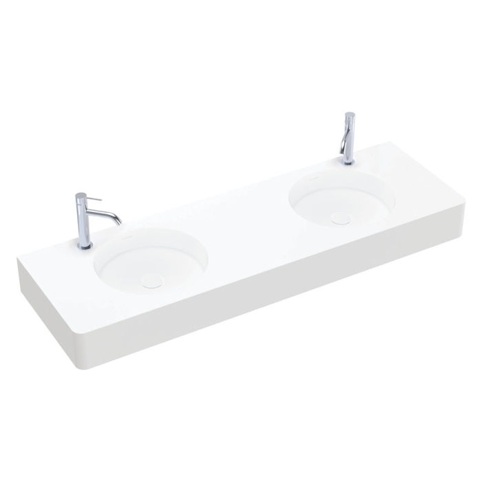 fienza Encanto 1400 Solid Surface Wall Basin Double Bowl 2 Tap Holes