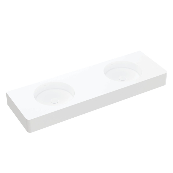 fienza Encanto 1400 Solid Surface Wall Basin Double Bowl No Tap Hole