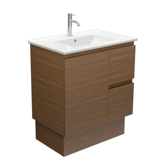 fienza Dolce Edge Walnut 750 Vanity on Kickboard