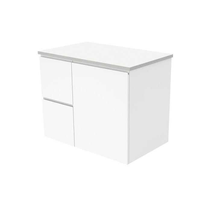 fienza Fingerpull Gloss White 750 Wall-Hung Cabinet Left Hand Drawers