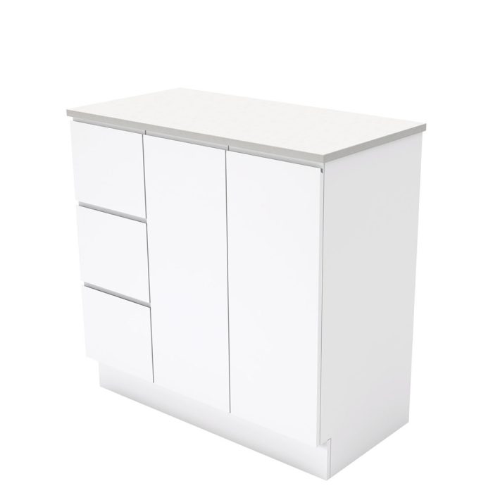 fienza Fingerpull Gloss White 900 Cabinet on Kickboard Left Hand Drawers