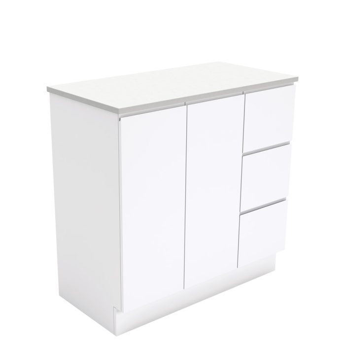 fienza Fingerpull Gloss White 900 Cabinet on Kickboard Right Hand Drawers