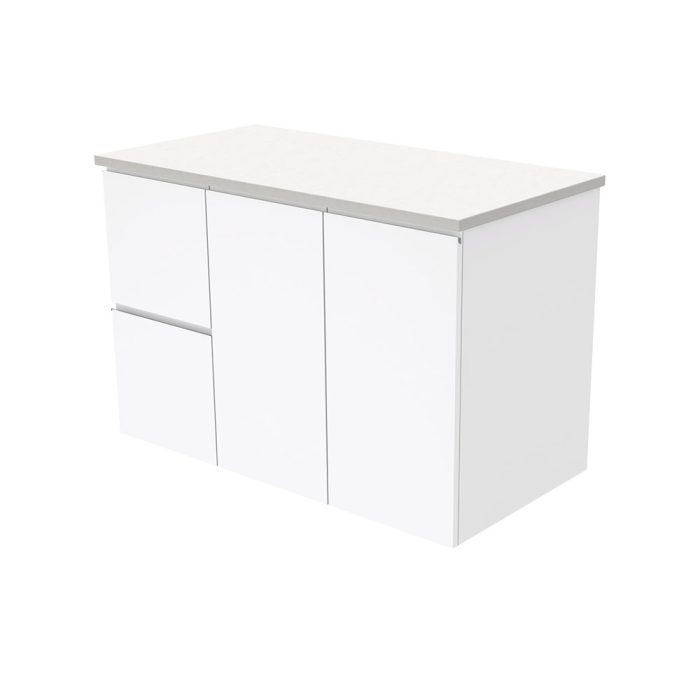 fienza Fingerpull Gloss White 900 Wall-Hung Cabinet Left Hand Drawers