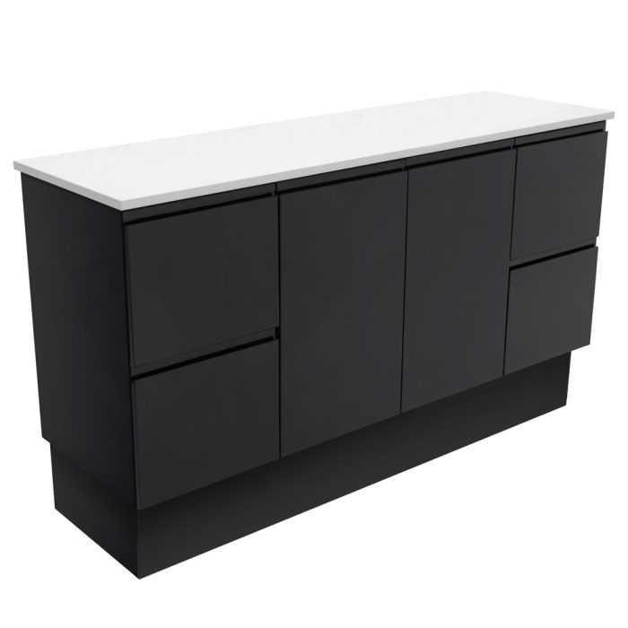 fienza Fingerpull Satin Black 1500 Cabinet on Kickboard