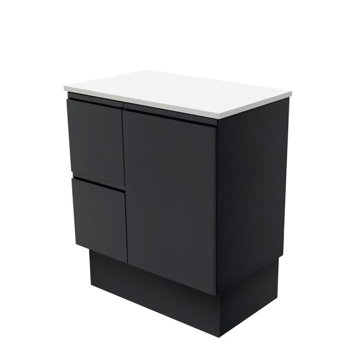 fienza Fingerpull Satin Black 750 Cabinet on Kickboard Left Hand Drawers