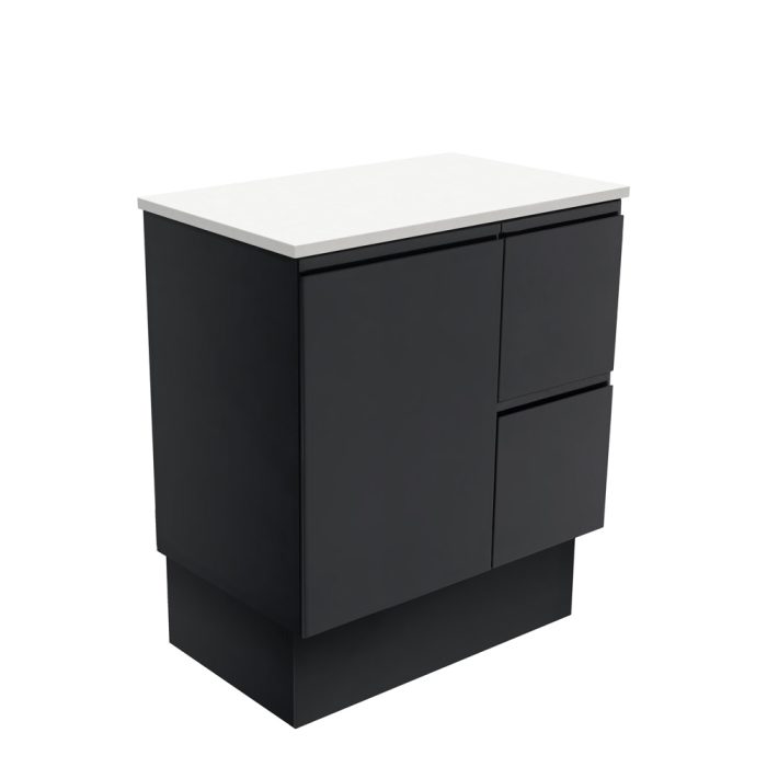 fienza Fingerpull Satin Black 750 Cabinet on Kickboard Right Hand Drawers
