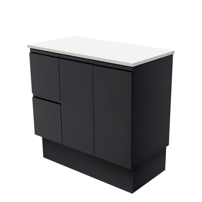 fienza Fingerpull Satin Black 900 Cabinet on Kickboard Left Hand Drawers