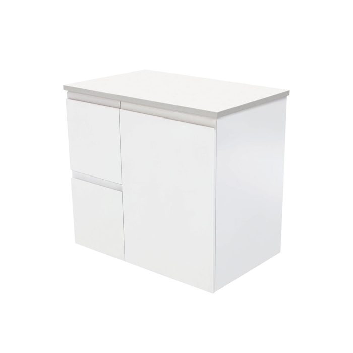 fienza Fingerpull Satin White 750 Wall-Hung Cabinet Left Hand Drawers