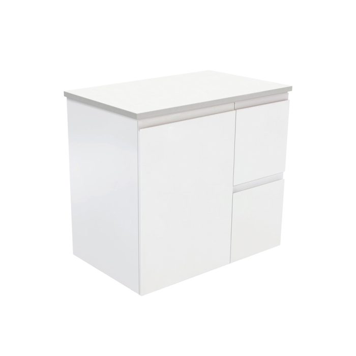 fienza Fingerpull Satin White 750 Wall-Hung Cabinet Right Hand Drawers