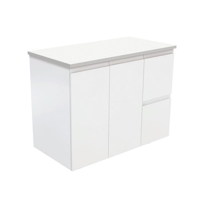 fienza Fingerpull Satin White 900 Wall-Hung Cabinet Right Hand Drawers