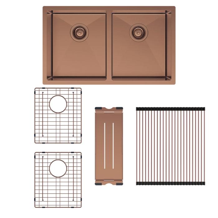 fienza Hana 27L/27L Double Kitchen Sink Kit Brushed Copper