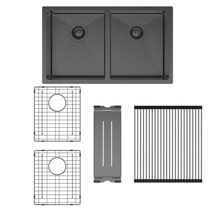 fienza Hana 27L/27L Double Kitchen Sink Kit PVD Carbon Metal