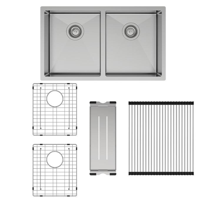 fienza Hana 27L/27L Double Kitchen Sink Kit Stainless Steel
