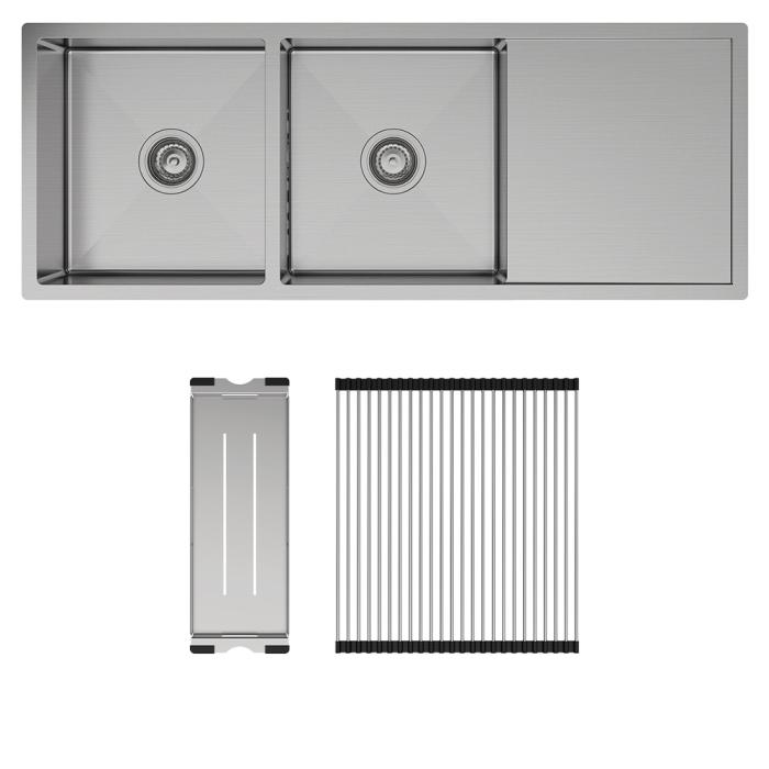 fienza Hana 29L/29L Double Kitchen Sink with Drainer Kit
