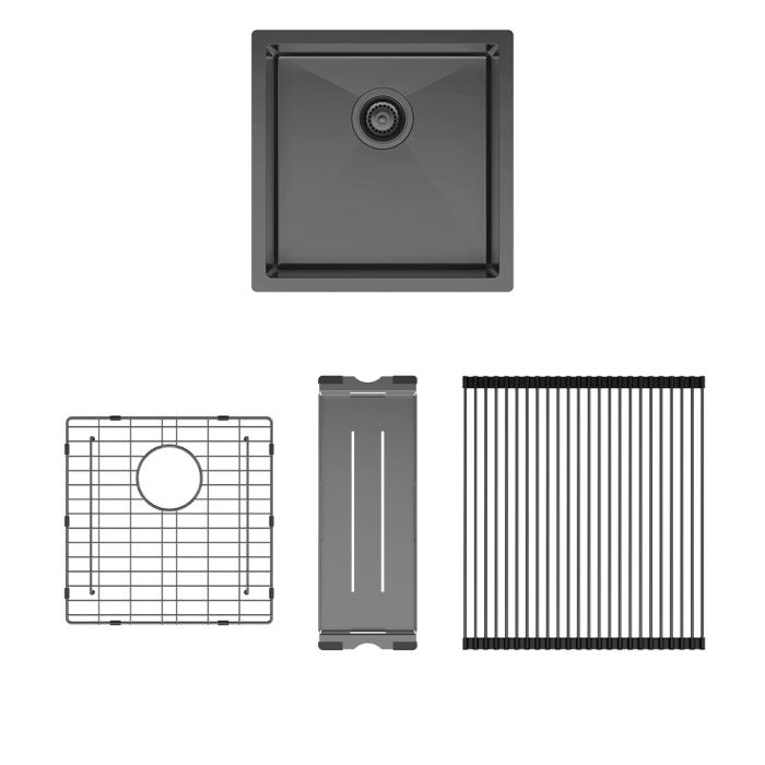 fienza Hana 32L Single Kitchen Sink Kit PVD Carbon Metal