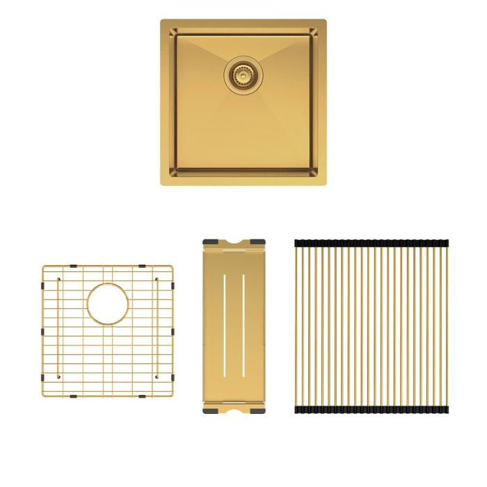 fienza Hana 32L Single Kitchen Sink Kit PVD Rugged Brass