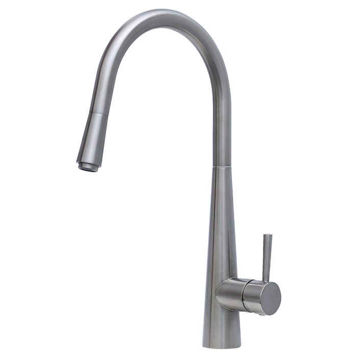 fienza Isabella Deluxe Gooseneck Pull-Out Kitchen Mixer Brushed Nickel