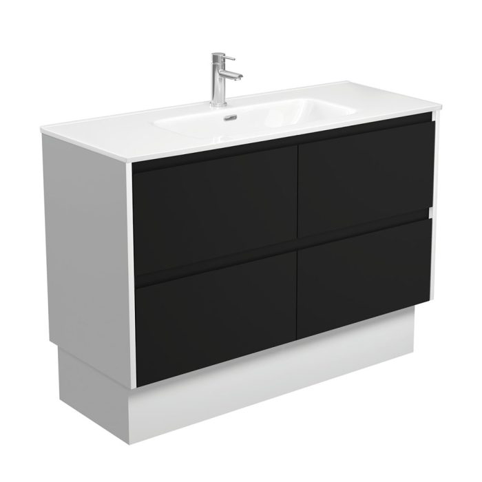 fienza Joli Amato 1200 Satin Black Vanity On Kick Satin White Panels