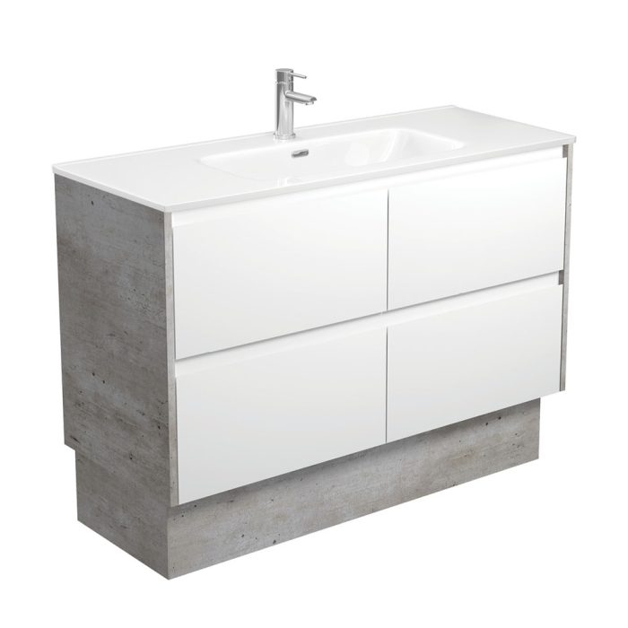 fienza Joli Amato 1200 Satin White Vanity On Kick Industrial Panels