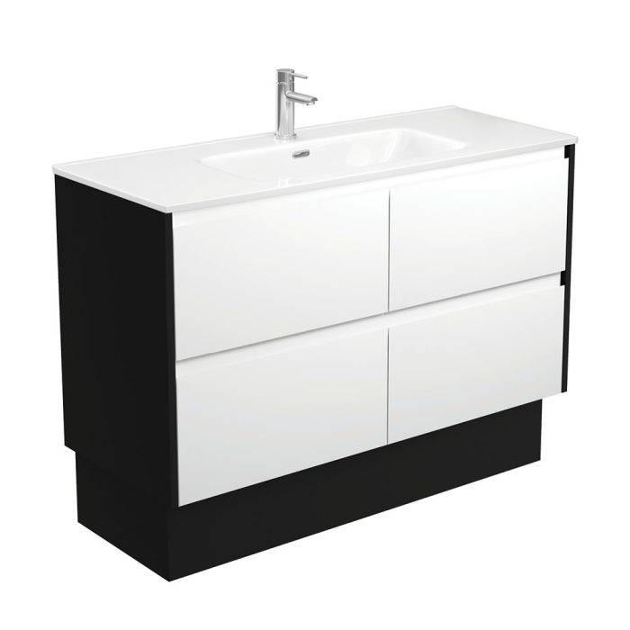 fienza Joli Amato 1200 Satin White Vanity On Kick Satin Black Panels