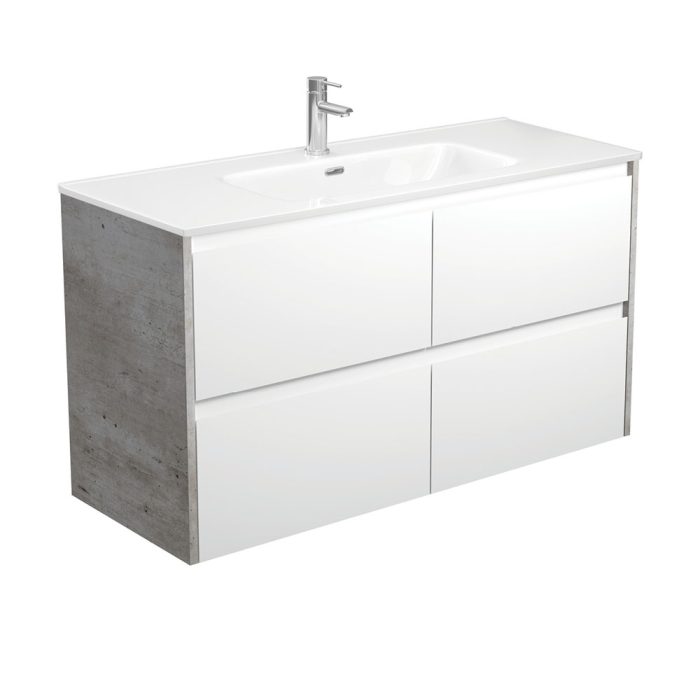 fienza Joli Amato 1200 Satin White Wall-Hung Vanity Industrial Panels