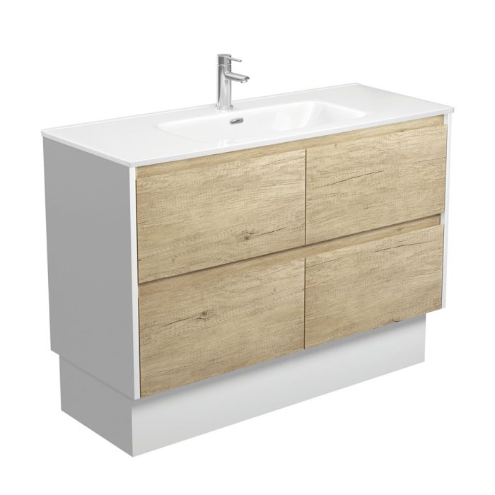 fienza Joli Amato 1200 Scandi Oak Vanity On Kick Satin White Panels