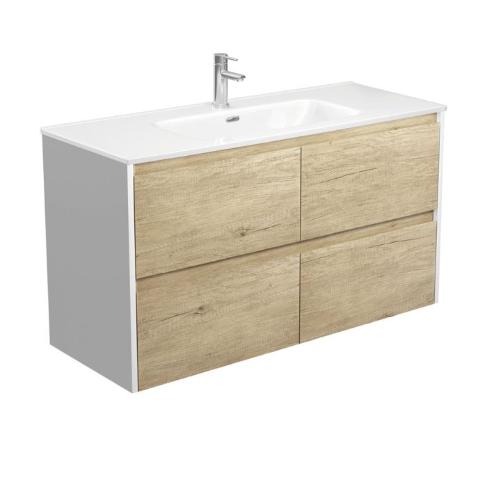 fienza Joli Amato 1200 Scandi Oak Wall-Hung Vanity Satin White Panels
