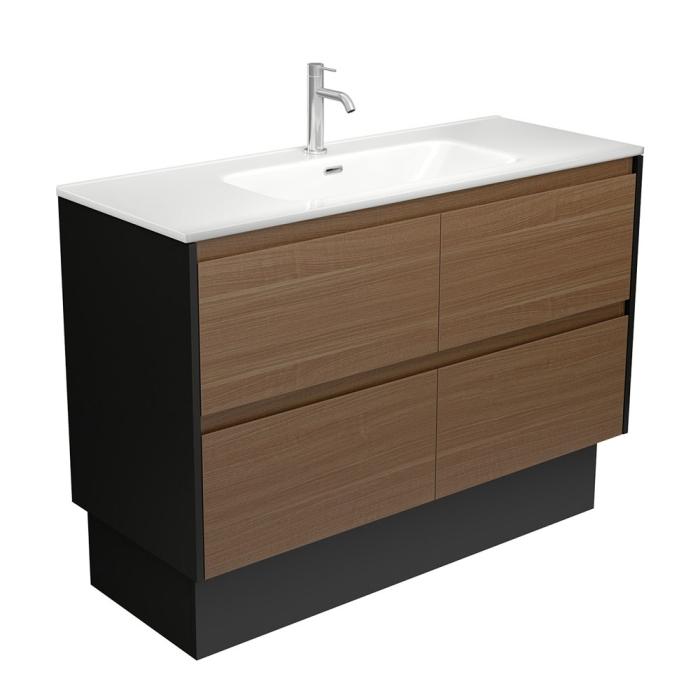fienza Joli Amato 1200 Walnut Vanity On Kick Satin Black Panels
