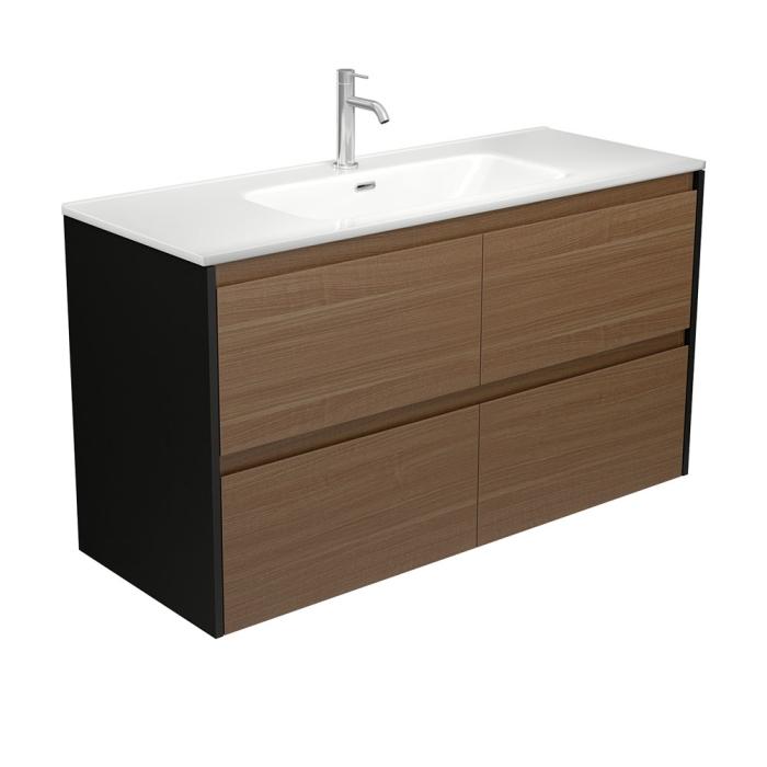 fienza Joli Amato 1200 Walnut Wall Hung Vanity Satin Black Panels