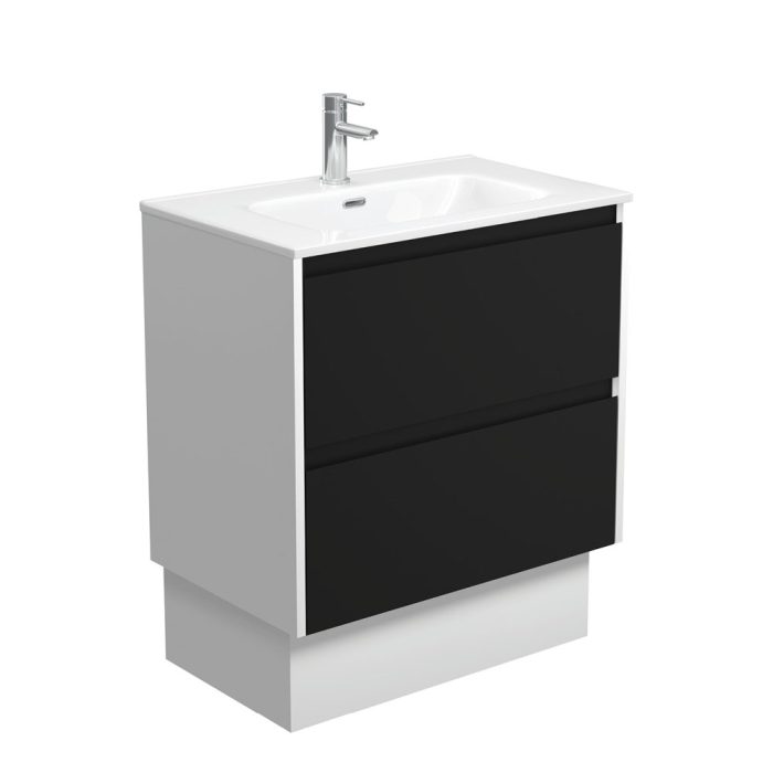 fienza Joli Amato 750 Satin Black Vanity On Kick Satin White Panels