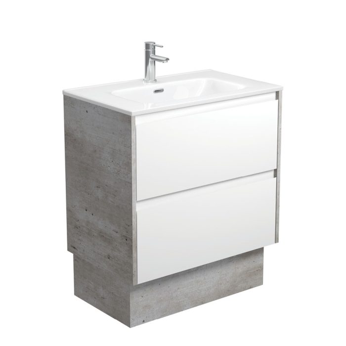 fienza Joli Amato 750 Satin White Vanity On Kick Industrial Panels